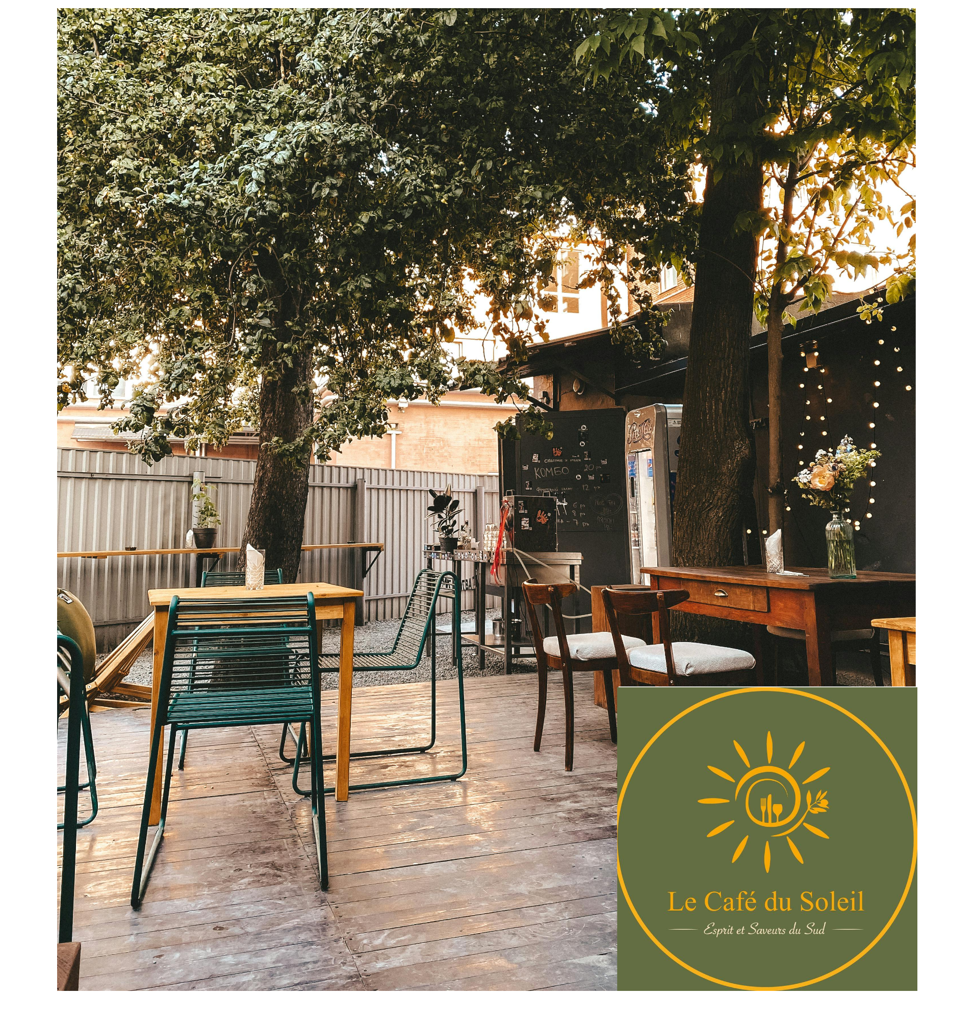 image terrasse et logo du Café du Soleil